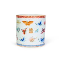 A CHINESE FAMILLE ROSE BUTTERFLY BITONG (BRUSHPOT), GUANGXU MARK & OF THE PERIOD (1875-1908)