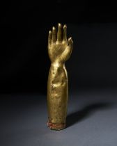 A GILT BRONZE BUDDHA HAND, TIBETO-CHINESE, 17TH-18TH CENTURY