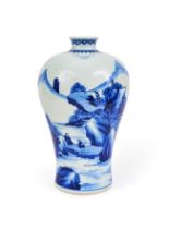 A CHINESE BLUE & WHITE LANDSCAPE MEIPING VASE, KANGXI PERIOD (1662-1722)