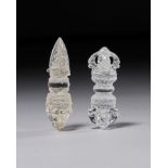 TWO ROCK CRYSTAL TIBETAN VAJRA'S