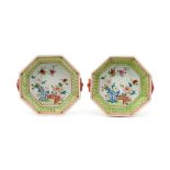 A PAIR OF RETICULATED FAMILLE ROSE CHINESE OCTAGONAL MEAT DISHES, QIANLONG PERIOD (1736-1795)