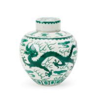 A FINE GREEN-ENAMELED 'DRAGON' JAR AND COVER, DAOGUANG MARK & OF THE PERIOD (1821-1850)