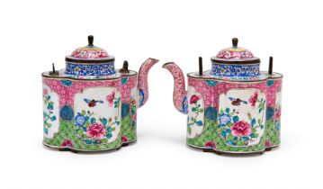 A PAIR OF CHINESE CANTON ENAMEL TEAPOTS, QIANLONG PERIOD (1736-1795)