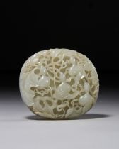 A WHITE JADE DOUBLE GOURD PLAQUE, 18TH CENTURY OR EARLIER