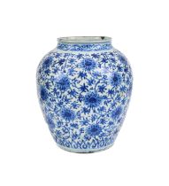 A LARGE BLUE & WHITE LOTUS JAR, MING DYNASTY (1368-1644)