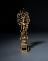 A SMALL GILT-BRONZE STANDING FIGURE OF A BODHISATTVA TANG DYNASTY (AD 618-907)
