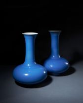 A PAIR OF CHINESE BLUE MONOCHROME VASES, QING DYNASTY (1644-1911)