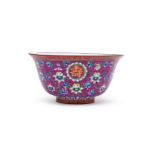 A CHINESE PURPLE GROUND INSCRIBED CANTON ENAMEL BOWL, QIANLONG PERIOD (1736-1795)