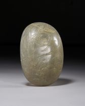 A CARVED QUAIL JADE PLAQUE, QING DYNASTY (1644-1911)