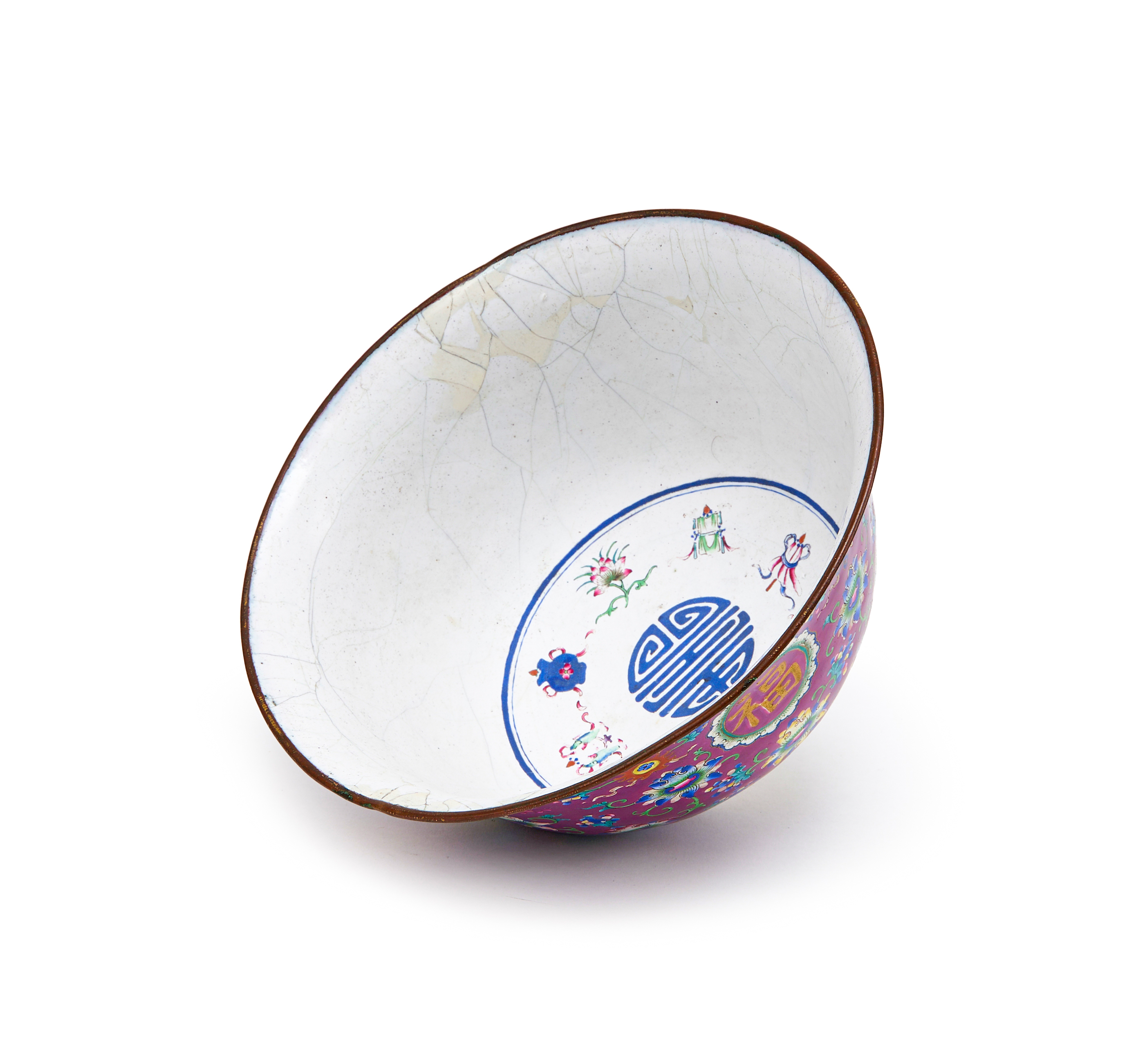 A CHINESE PURPLE GROUND INSCRIBED CANTON ENAMEL BOWL, QIANLONG PERIOD (1736-1795) - Image 5 of 7