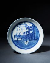 A CHINESE BLUE & WHITE DISH, TWO CHARACTER MARK, 17TH CENTURY