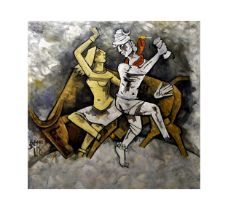 MAQBOOL FIDA HUSAIN (1915-2011) "SHIVA & PARVATI ON MOUNT KAILASA, SIGNED BOTTOM LEFT