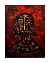 FRANCIS NEWTON SOUZA (1934-2002) UNTITLED "HEAD", OIL ON BOARD, SIGNED TOP LEFT