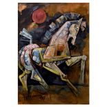 MAQBOOL FIDA HUSAIN (1915-2011) "HORSES" SIGNED & DATED BOTTOM LEFT 91