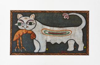 JAMINI ROY (1887-1972) "UNTITLED" CAT WITH LOBSTER