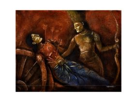 GANESH PYNE (1937-2013), MAHABHARATA SERIES, SIGNED BOTTOM RIGHT, MIX MEDIA ON CANVAS