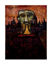 FRANCIS NEWTON SOUZA (1934-2002) UNTILTED "HEAD", OIL ON CANVAS, SIGNED & DATED 93 TOP LEFT