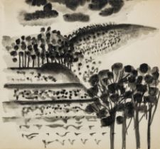 BHUPEN KHAKHAR (1934-2003) "TREES" INK AND WATERCOLOUR ON PAPER