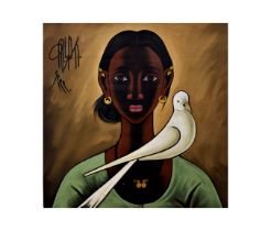 B. PRABHA (1933-2001) "LADY WITH BIRD" SIGNED TOP LEFT, OIL ON CANVAS