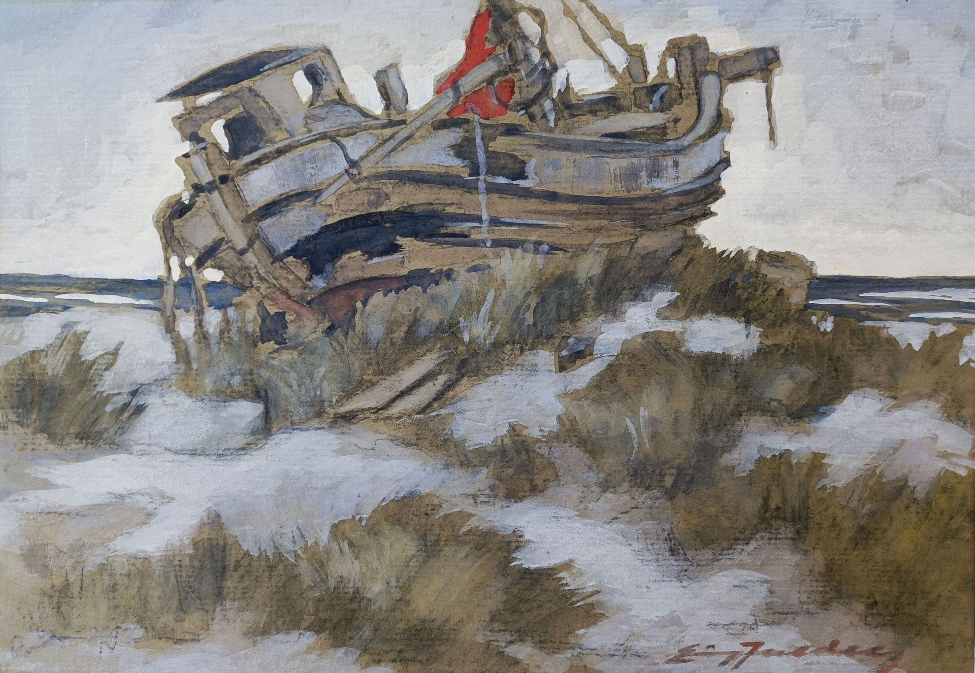 Jaeckel, Erich (1901 Ahlbeck - 1947 Bansin) "Wrack in den Dünen"