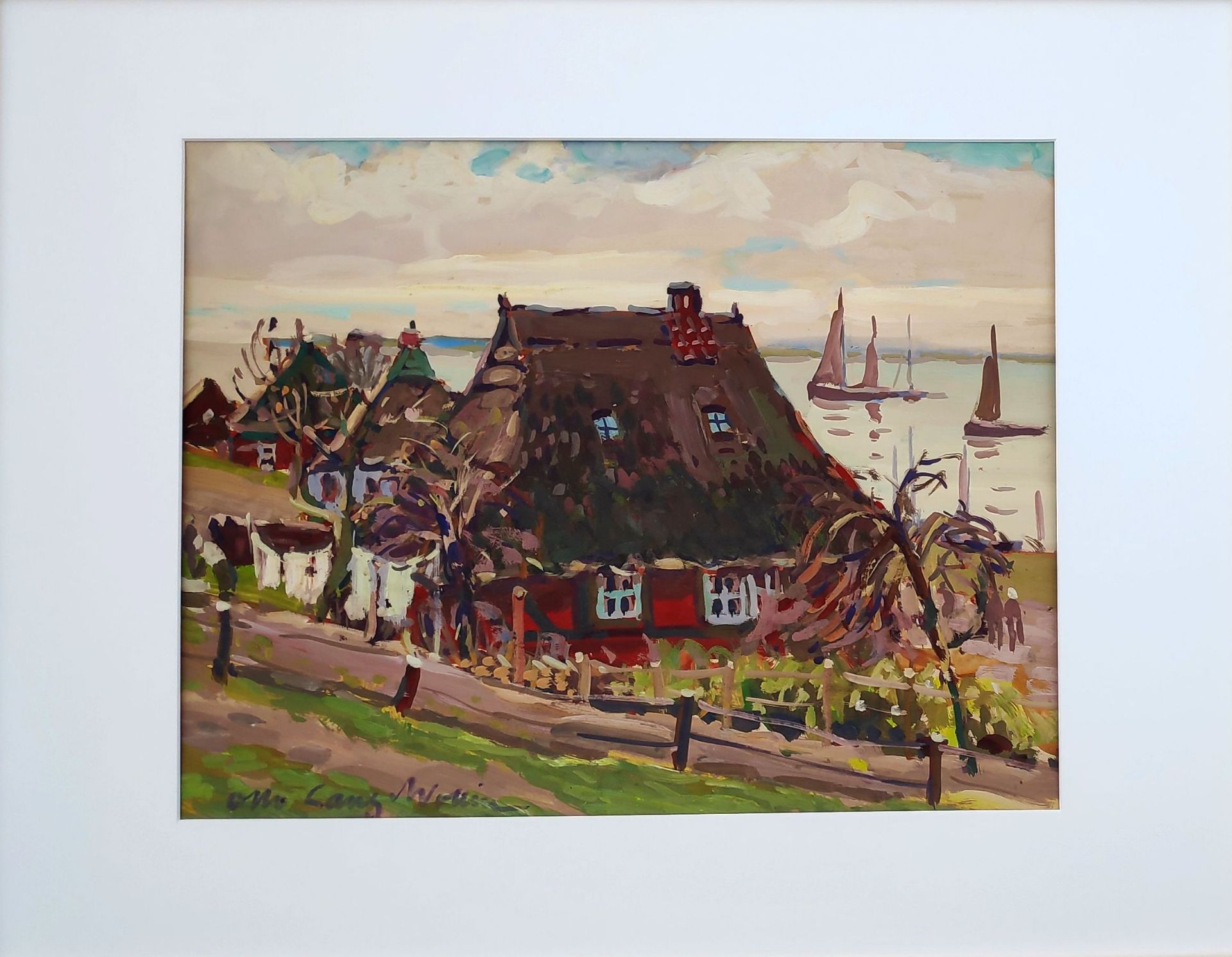 Lang-Wollin, Otto (1881 Kassel – 1958 San Remo) „Fischersiedlung Gothmund an der Trave bei Lübeck“ - Bild 2 aus 3