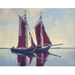 Jaeckel, Erich (1901 Ahlbeck - 1947 Bansin) "Abendstimmung mit Zeesbooten vor Usedom"