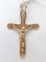 9ct Yellow Gold Crucifix Pendant which measures 38mm long weighs 1.3g