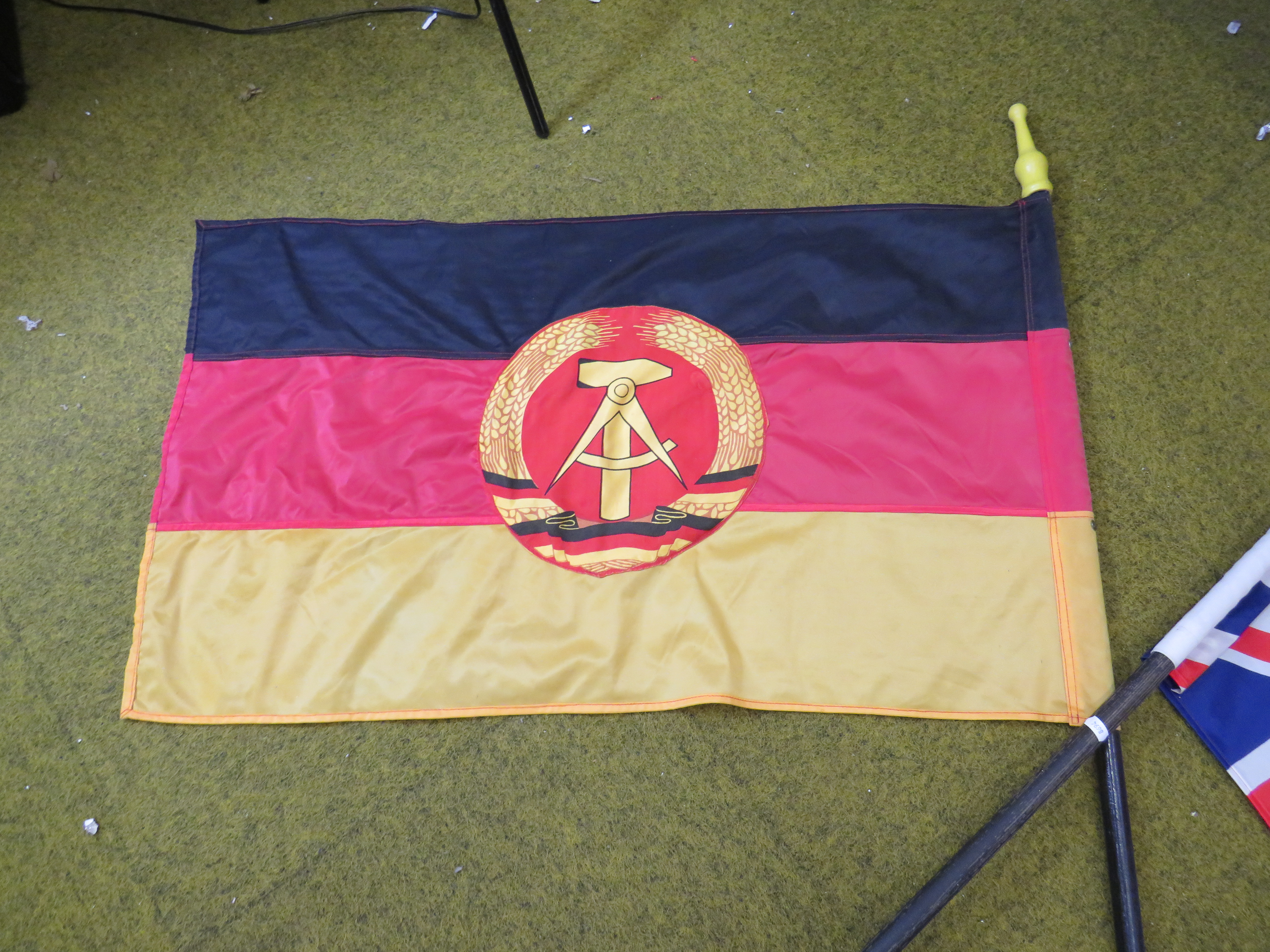 East German Flag with pole which measures approx 54 inches plus one other with Union Jack Flag. See  - Image 2 of 3