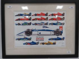 Framed and mounted under glass limited edition print (38/250) History of Jean Alesi cars.