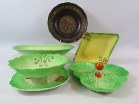 Mixed ceramics including Crown devon, Beswick and Midwinter leaf dishes etc.