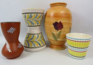 Selection of ceramic vases by Poole, Hornsea, West German and Italian.