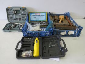 Various Boxed tools to include socket set, Screwdrivers set. Small high speed dremel style drill plu
