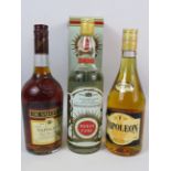 Bottle of vintage Kenya Cane spirit and 2 bottles of Napolean Brandy.