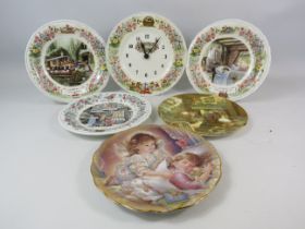 Wedgewood Foxwood tales clock and plates plus 2 other decorative plates.