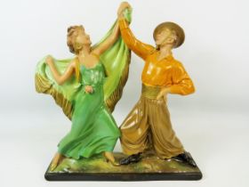 Art Deco Style Large painted chalk figurine of a South American Goucho with his lady. Measures appro