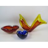 3 Murano Uranuim art glass bowls.