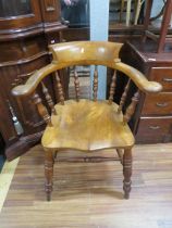 Well made Oak smokers chair with turned legs, strechers and back supports. Seat Height approx 18 inc