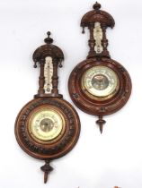 Near Pair of small oak cased barometers.. Each measures approx 18 inches long. See photos.