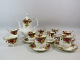 Royal Albert Old Country Roses Coffee set 17 pieces in total.(2 cups have cracks to handles)