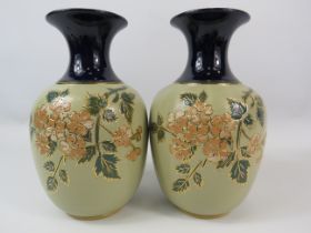 Antique pair of Langley Lovatt Blossom ware vases, approx 20.5cm.