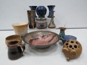 Various Signed studio pottery items vases, bowls etc.