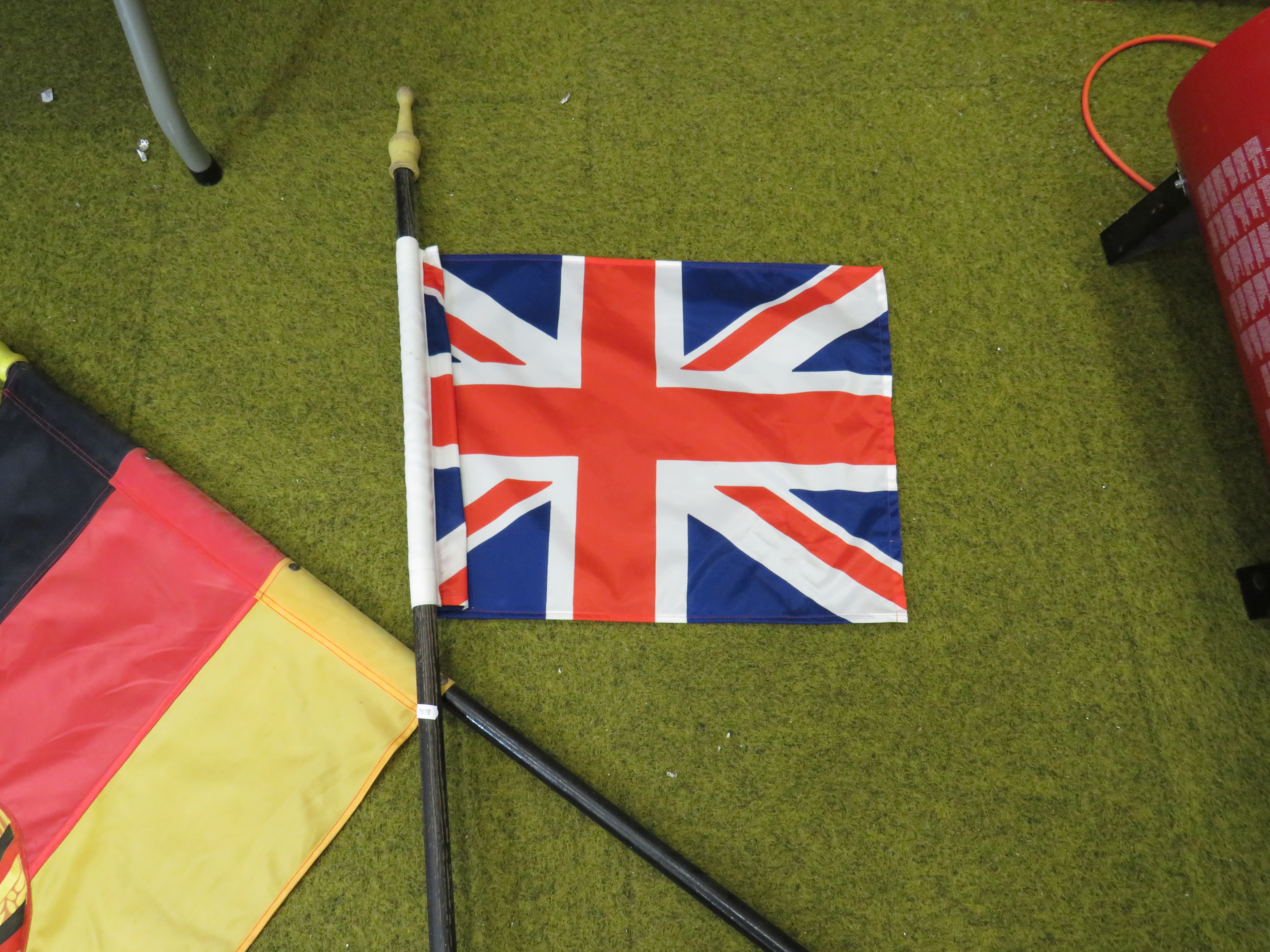 East German Flag with pole which measures approx 54 inches plus one other with Union Jack Flag. See  - Image 3 of 3