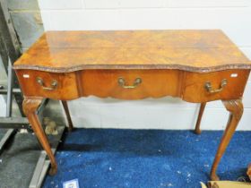 Walnut Veneer Side table with three drawers. Raised on Cabriole legs it measures H:31 x W:40 x D:19