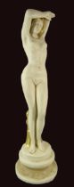 A Signed ceramic classic nude sculpture of a lady holding her hair, 31 inches tall.