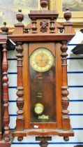 Oak Wall clock in running order wih Key Enamel and brass pendulum with impressed image of a butterfl