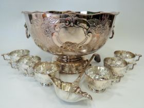 Large Sheffied A1 Silver plate on Copper Punch bowl decorated with hand chased scrolls, unmarked car