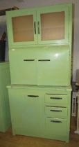 Interesting Vintage 1950's Era Kitchenette with two glass doors to top, Three cuboards with dropdown