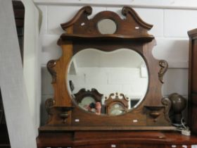 Interesting Shaped Overmantle Oak Mirror with built in Corbels and carved Decorations. Heart shaped