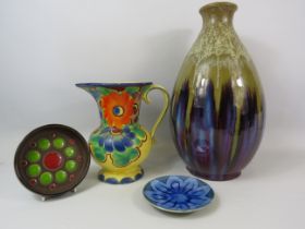 Mixed ceramics including a Hornsea pin dish, Art Deco jug and a Modern Lava decorative vase.