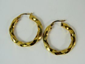 Pair of 28mm 9ct Yellow Gold Twist Hoop earrings Total weight 1.9g
